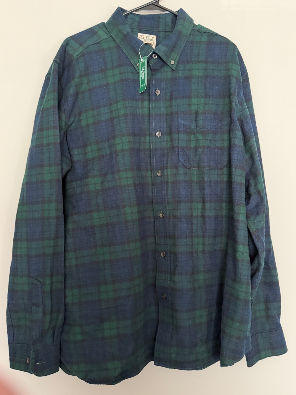 L.L. Bean Green and Navy Plaid Button-Down Shirt